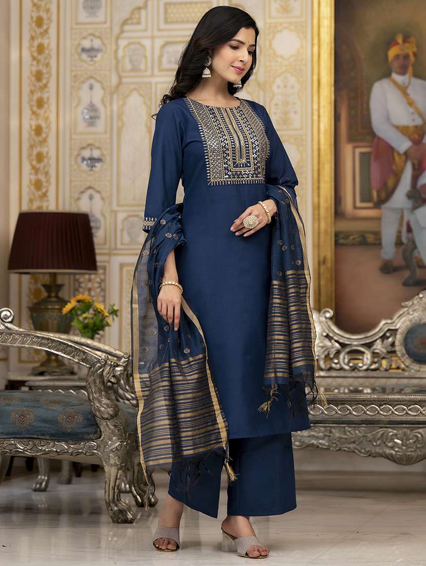 women solids teal kurta palazzo set set - 22462198 -  Standard Image - 2