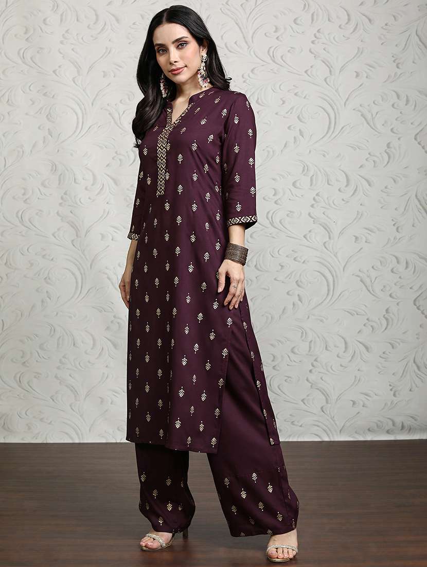 women maroon kurta palazzo set set - 22462201 -  Standard Image - 2