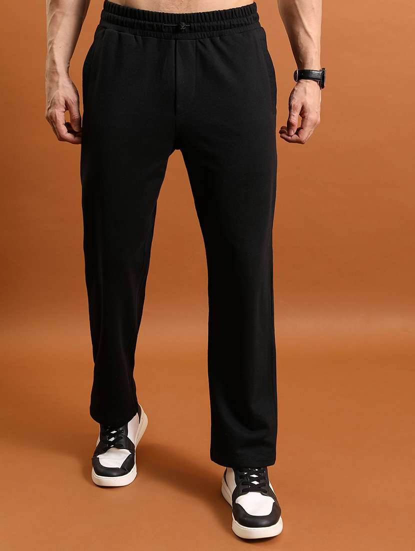 men black polyester  full length track pant
