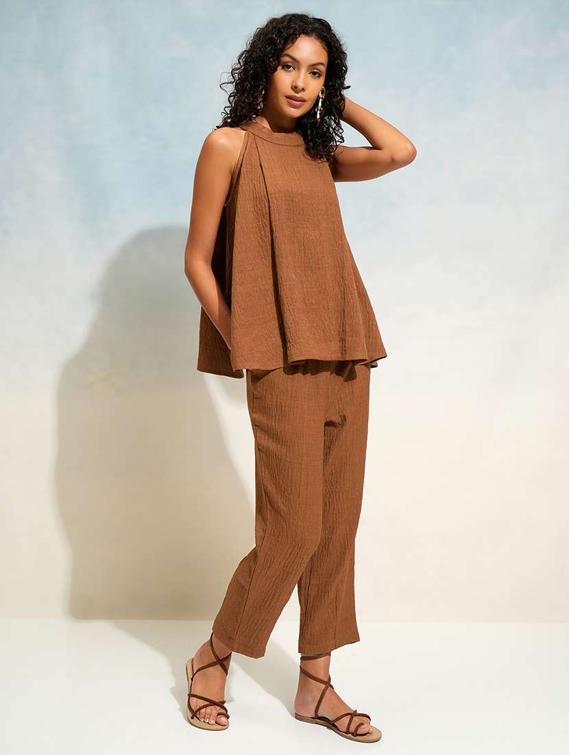 women solid top and trouser co-ord set - 22462215 -  Standard Image - 2