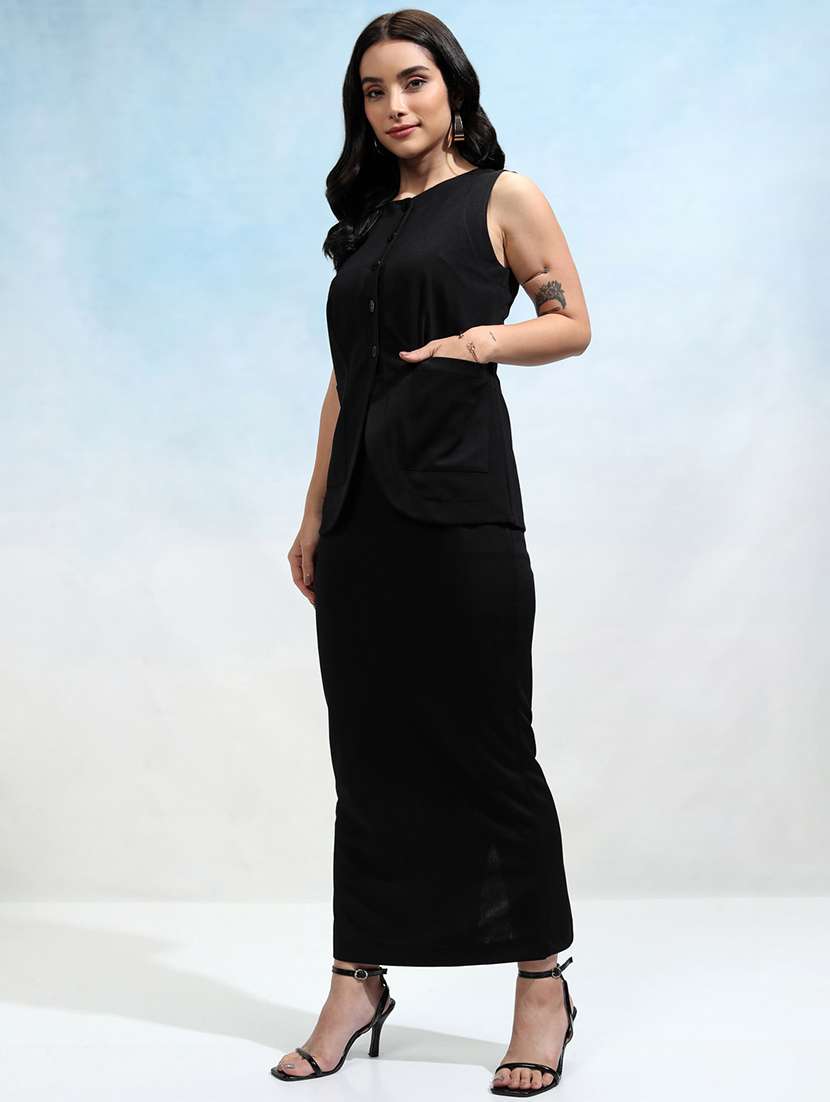 women solid top and skirt co-ord set - 22462217 -  Standard Image - 2