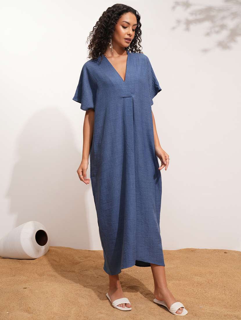 women solid blue polyester kaftan midi dress - 22462243 -  Standard Image - 2