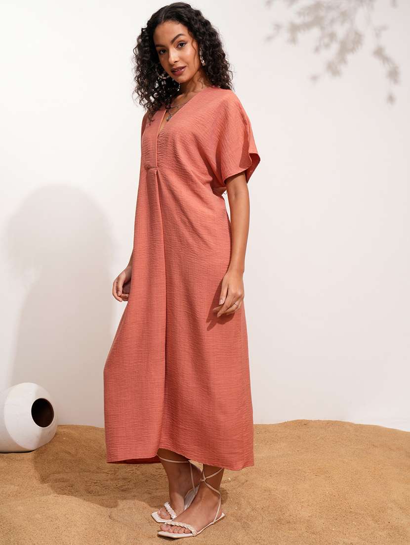 women solid rust polyester kaftan casual dress - 22462247 -  Standard Image - 2