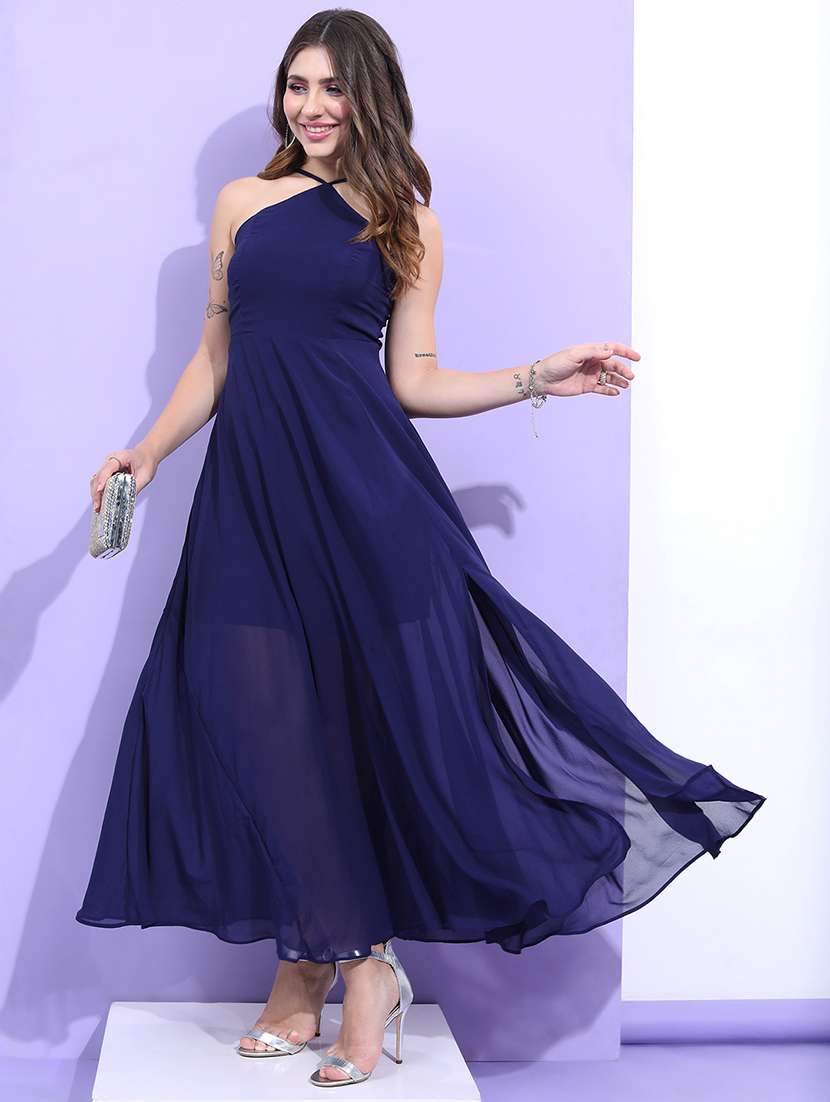 women navy blue polyester a-line maxi dress - 22462252 -  Standard Image - 2