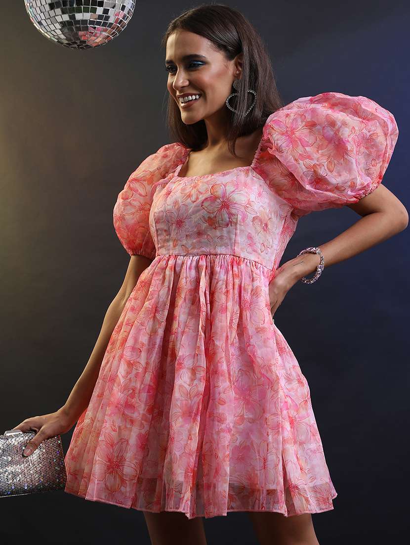 floral polyester square neck puff sleeve dress - 22462254 -  Standard Image - 2