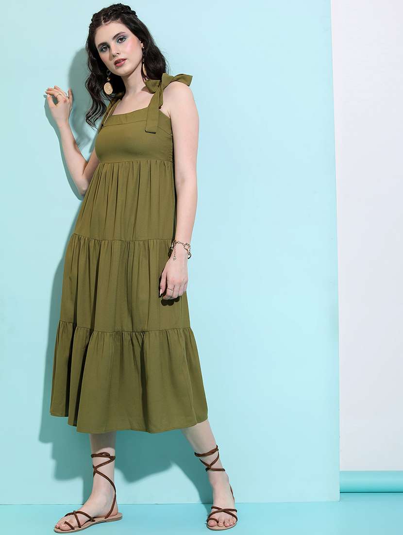 women tiered dress green shoulder strap midi - 22462258 -  Standard Image - 2