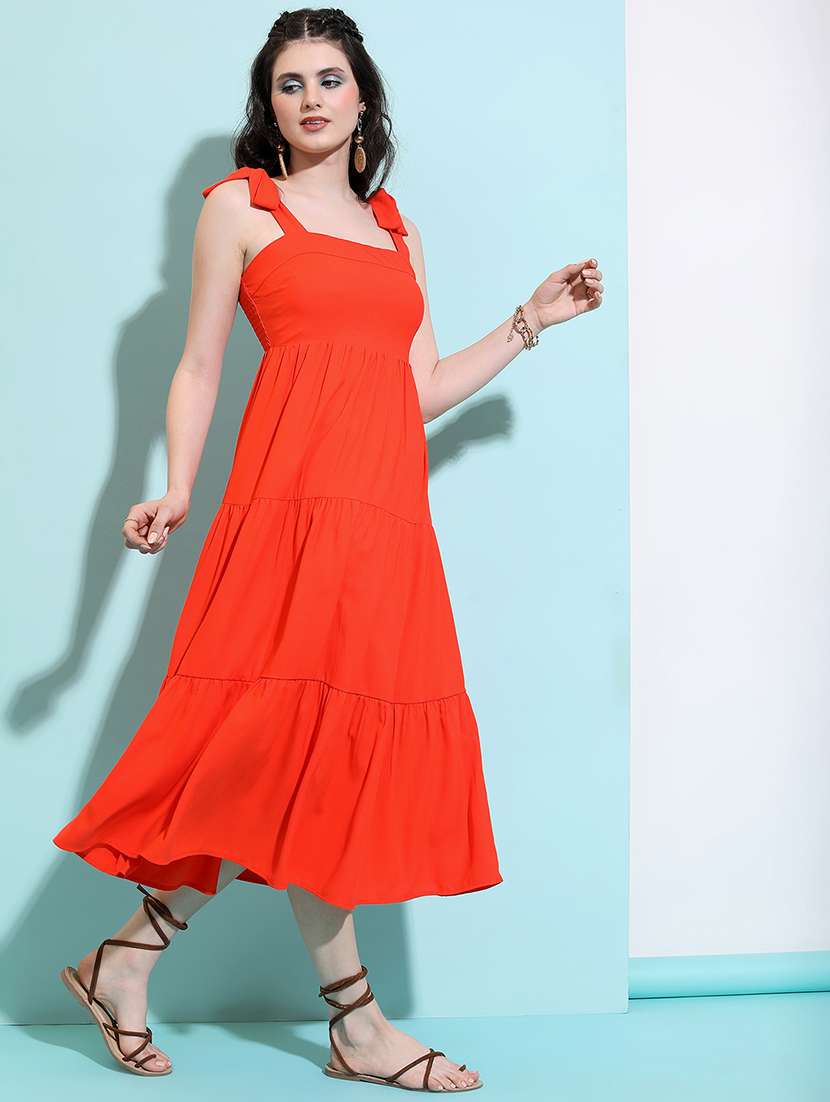 women tiered dress shoulder strap midi party wear - 22462259 -  Standard Image - 2