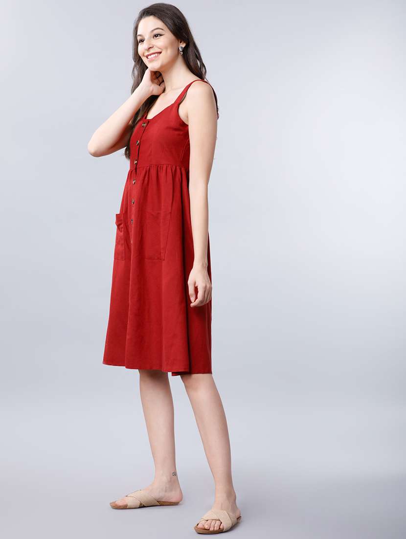 women solids a-line cotton midi dress - 22462260 -  Standard Image - 2