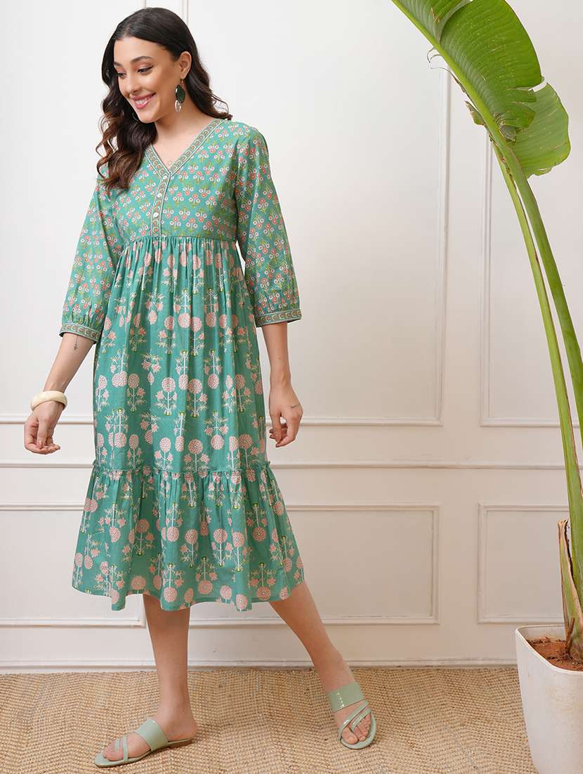 women green cotton a-line dress - 22462261 -  Standard Image - 2