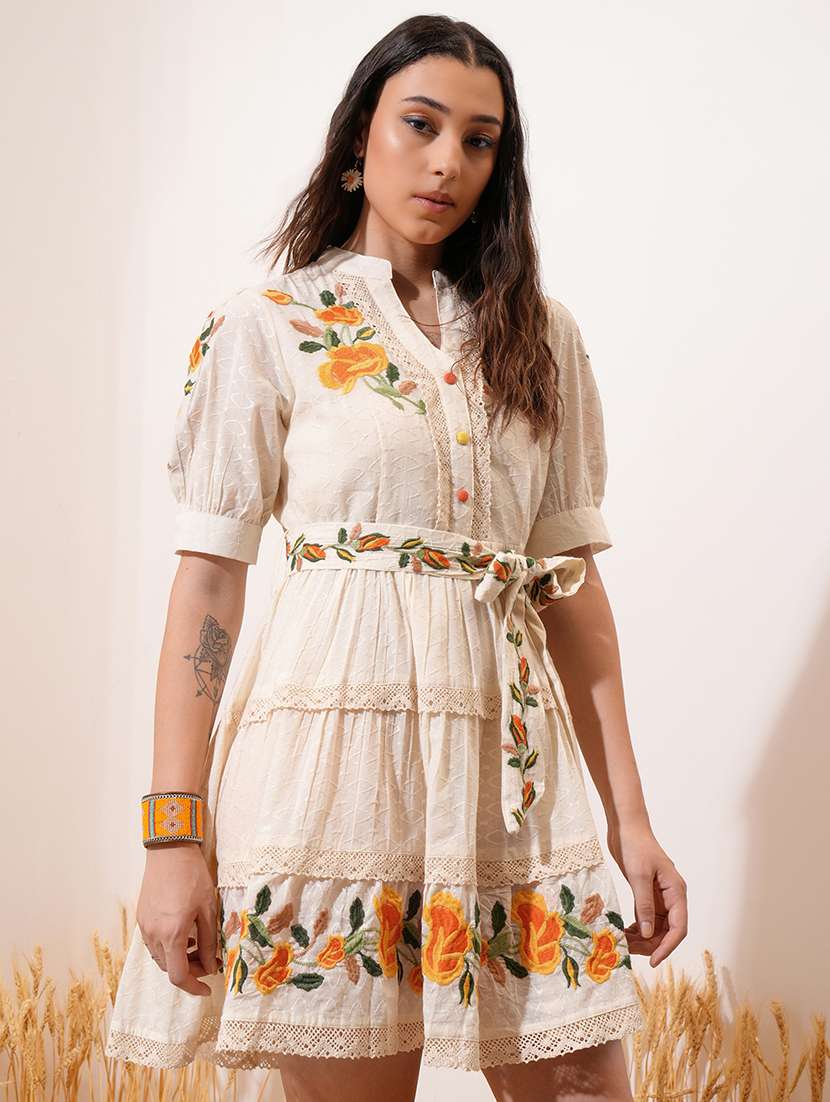 women off white cotton a-line dress - 22462262 -  Standard Image - 2