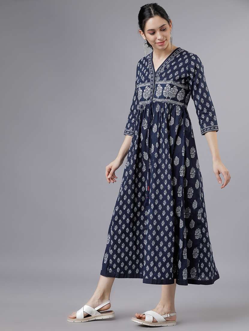 women navy blue cotton a-line dress - 22462266 -  Standard Image - 2