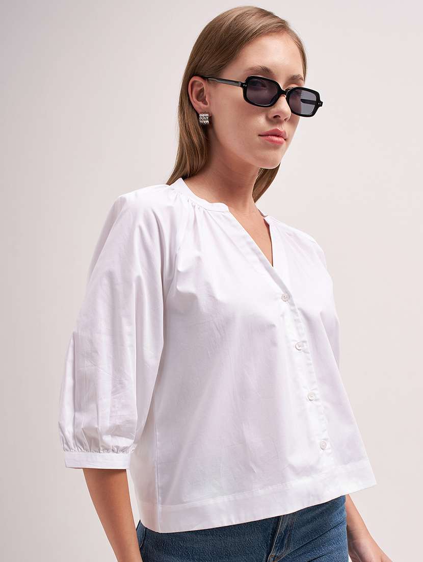 women solid white cotton regular top - 22462269 -  Standard Image - 2