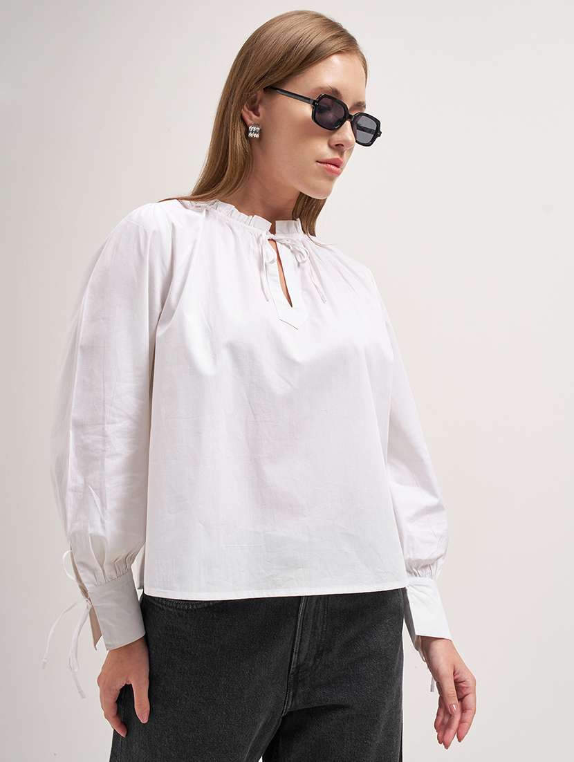 women solid  white cotton regular top - 22462272 -  Standard Image - 2