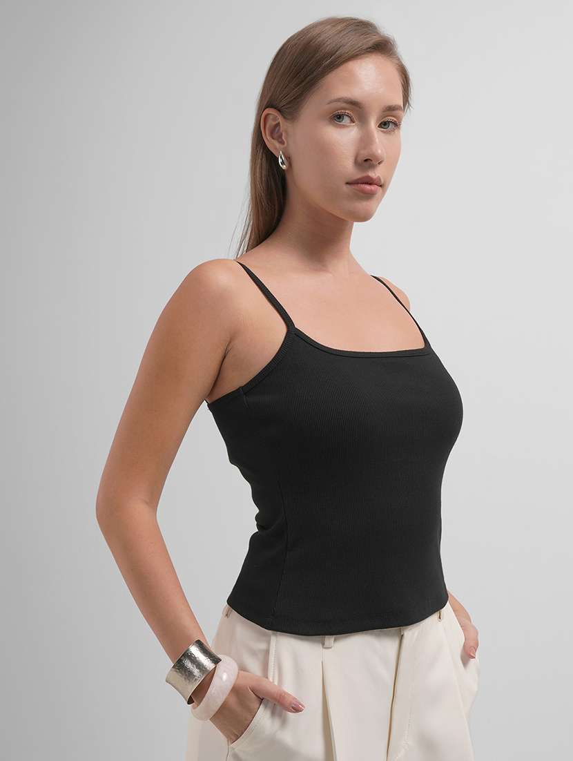  women solid black cotton regular top - 22462275 -  Standard Image - 2