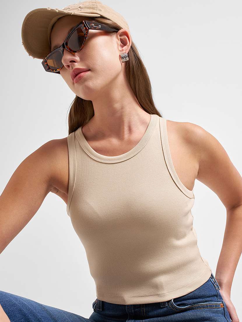 women solid sleeveless tank top