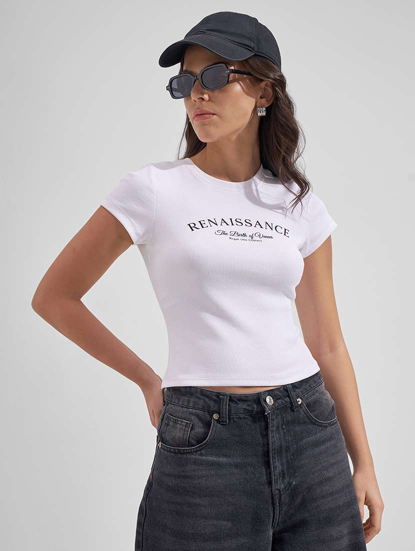 women printed white cotton regular top - 22462310 -  Standard Image - 2