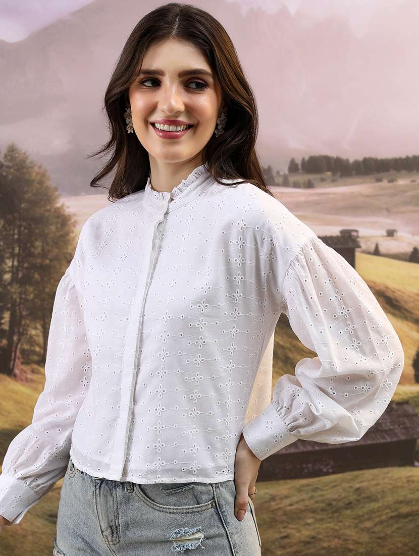 women solid white cotton regular top - 22462315 -  Standard Image - 2