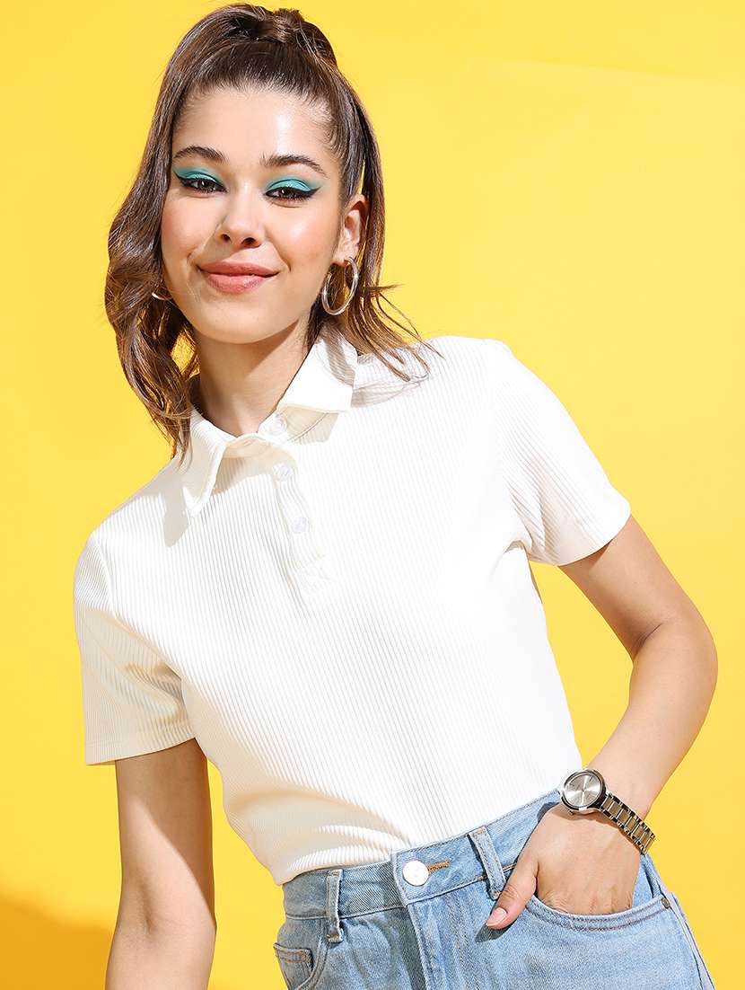 Women Solid White Polyester Regular Top - 22462319 -  Standard Image - 2