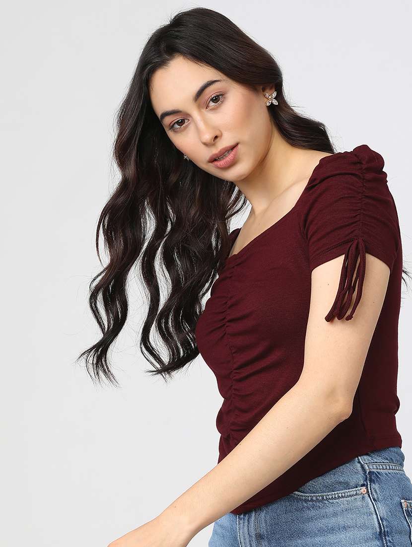 women solid  blue rayon regular top - 22462324 -  Standard Image - 2