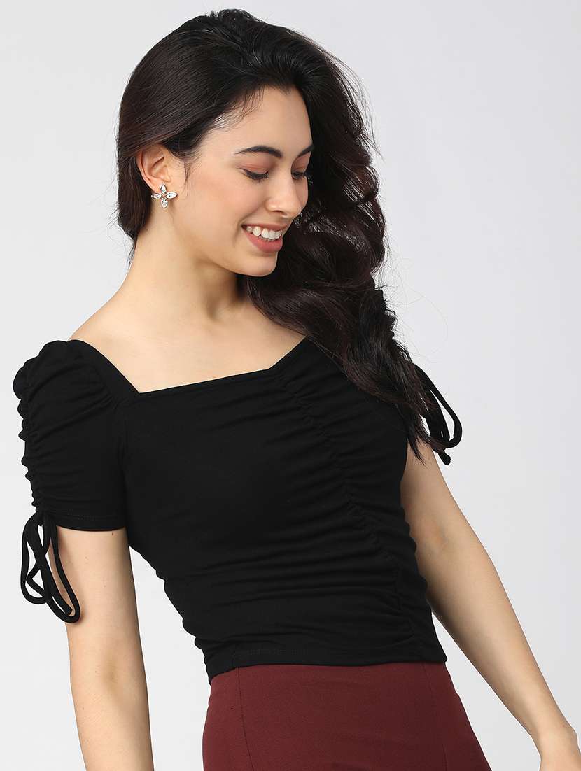women solid black rayon regular top - 22462325 -  Standard Image - 2