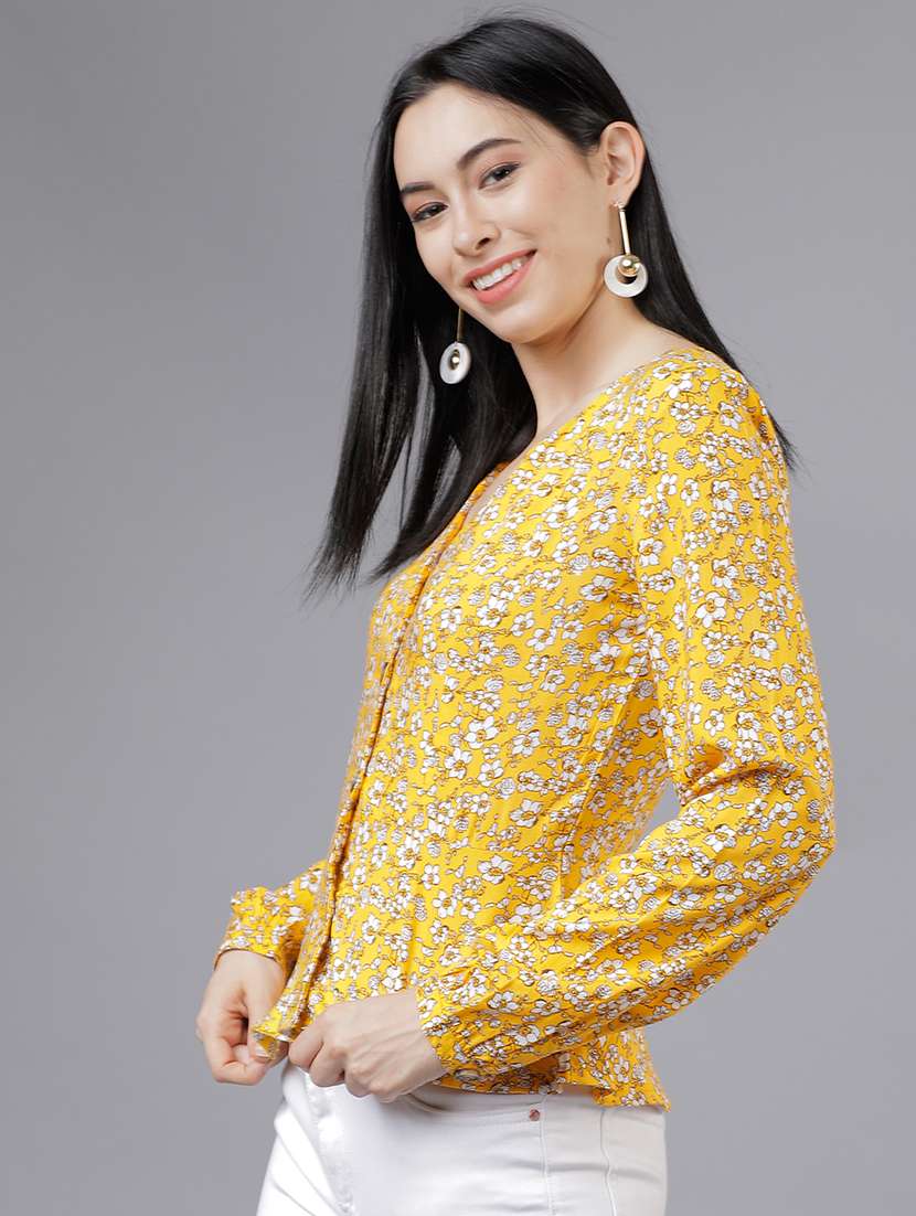 women printed yellow rayon regular top - 22462338 -  Standard Image - 2