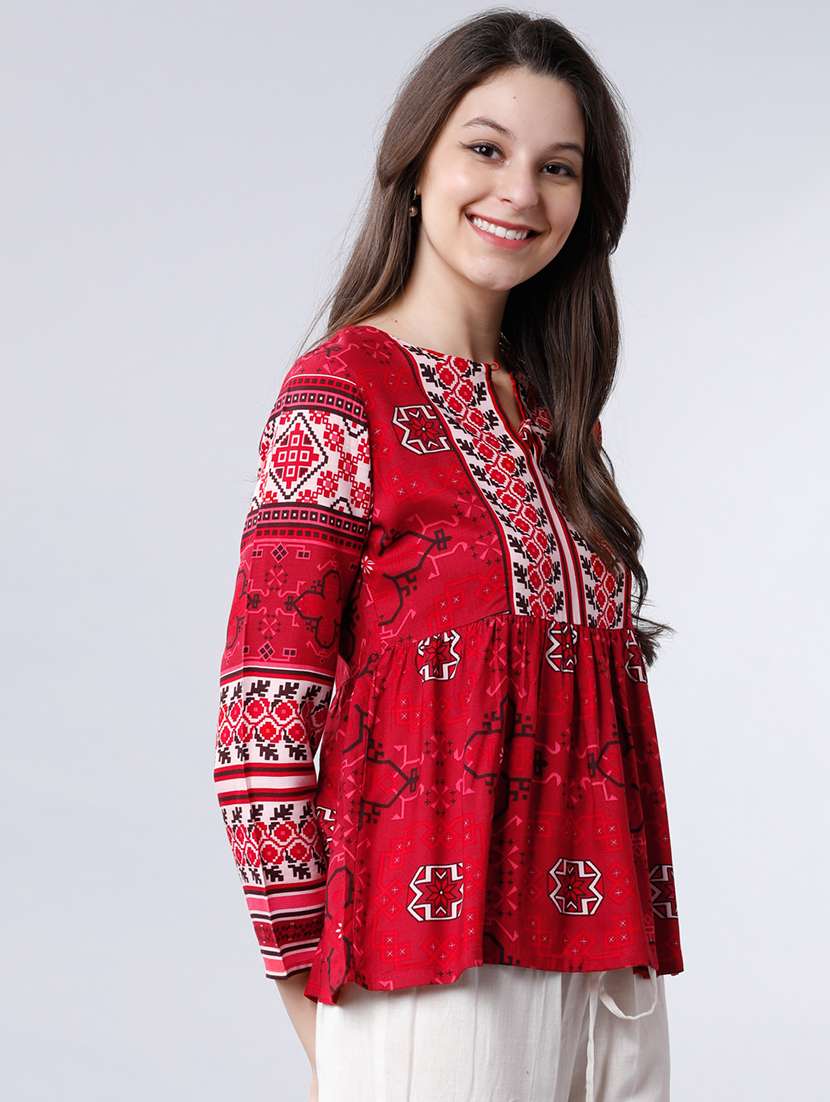 women printed red rayon regular top - 22462340 -  Standard Image - 2