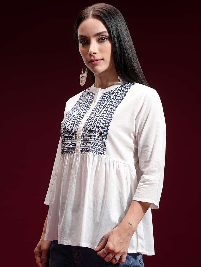 women printed off white rayon regular top - 22462341 -  Standard Image - 2