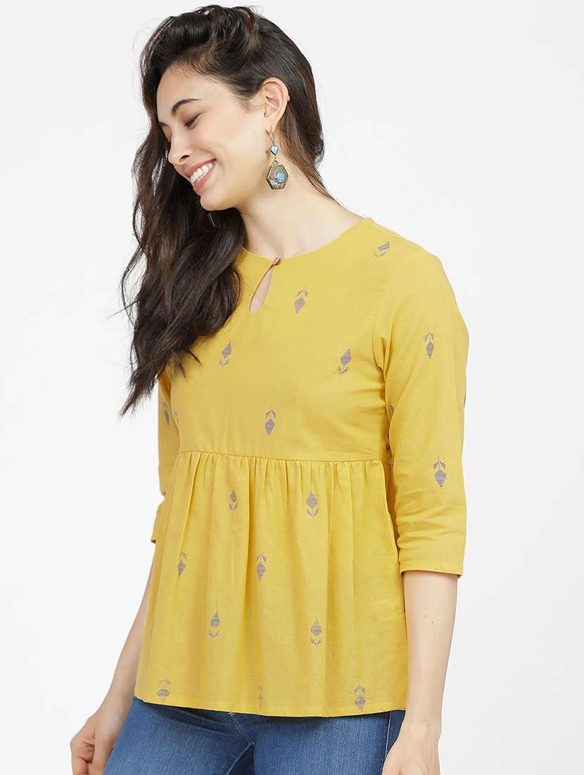 women printed mustard cotton regular top - 22462342 -  Standard Image - 2