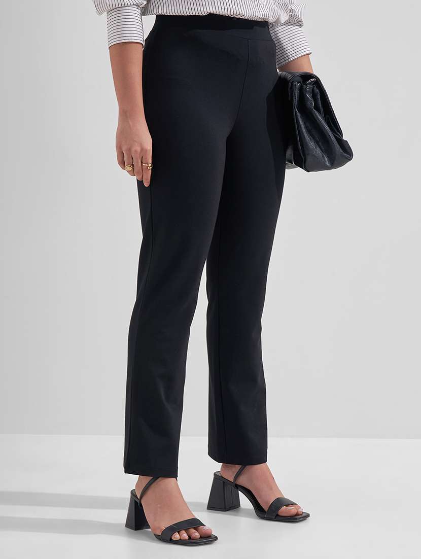 Women Solid Mid Rise Bootcut Trouser - 22462352 -  Standard Image - 2
