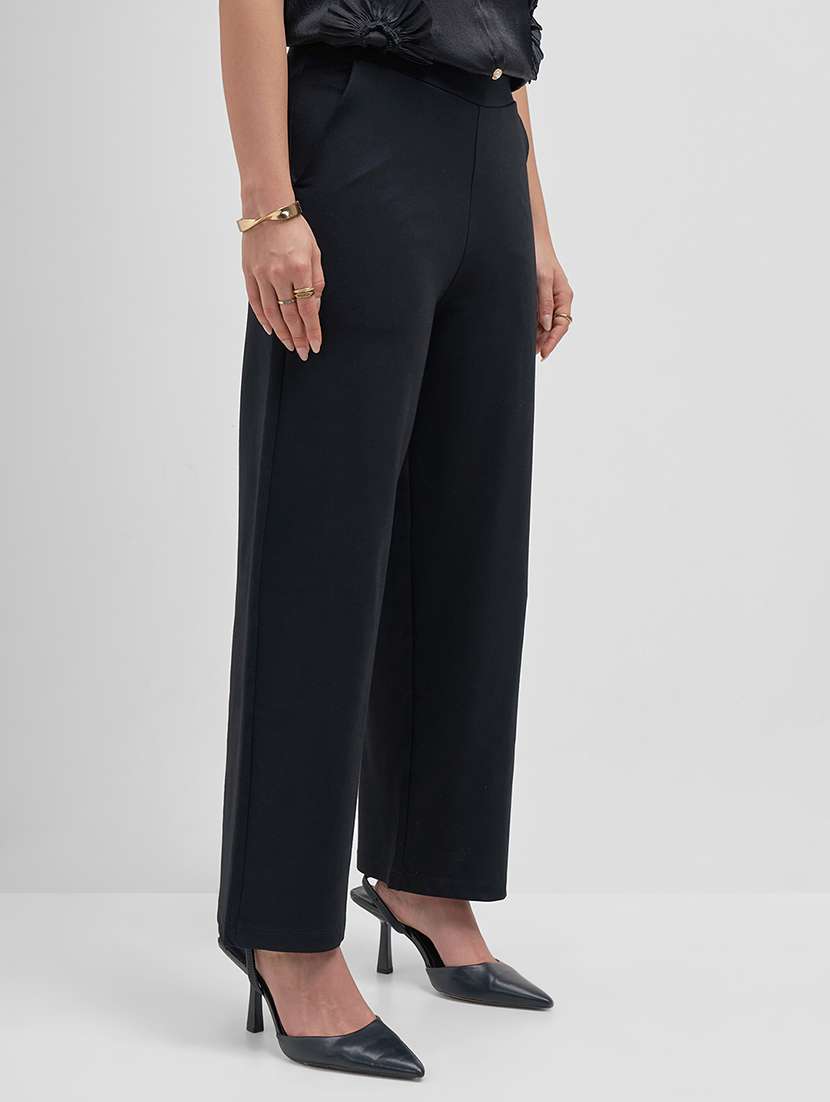 women solid mid rise straight trouser - 22462355 -  Standard Image - 2