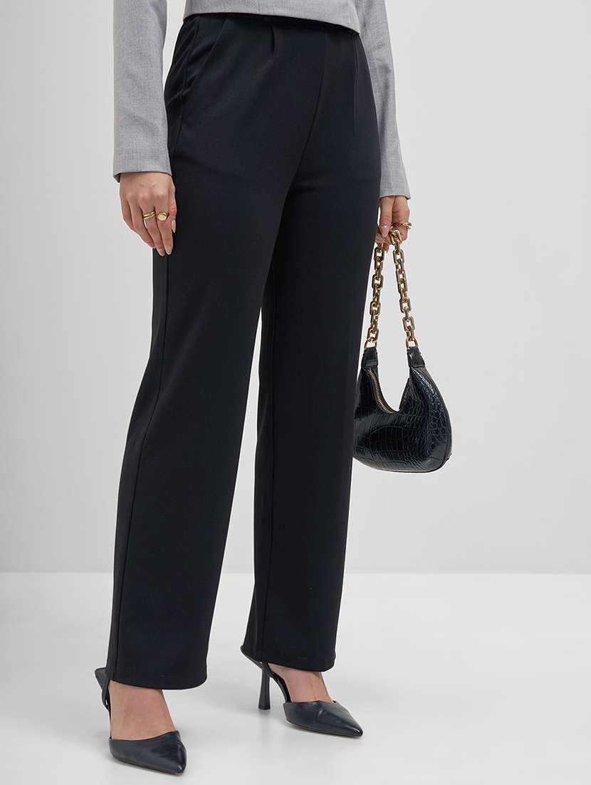 women solid mid rise straight trouser - 22462356 -  Standard Image - 2