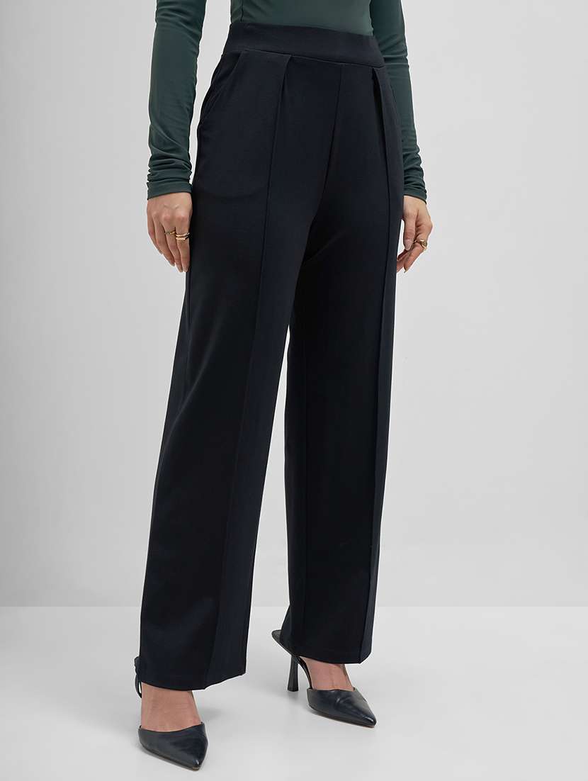 women black rayon straight trouser - 22462359 -  Standard Image - 2