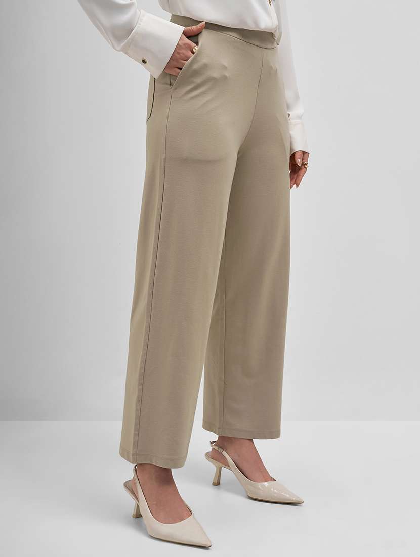 women beige rayon wide leg trouser - 22462361 -  Standard Image - 2