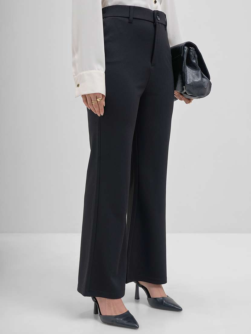 women black polyester bootcut trouser - 22462362 -  Standard Image - 2