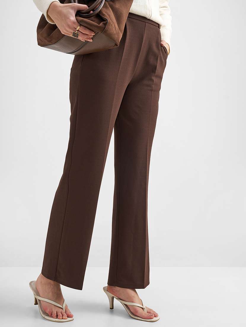 women brown polyester wide leg trouser - 22462366 -  Standard Image - 2