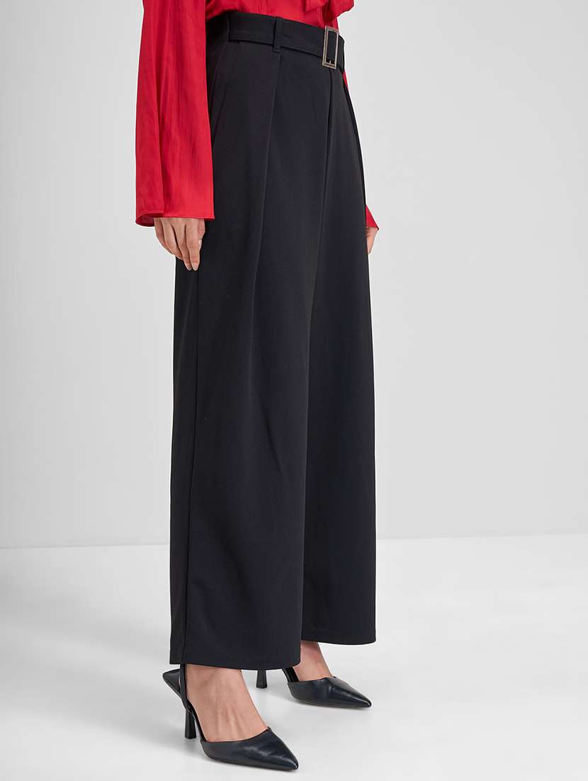 women black polyester wide leg trouser - 22462367 -  Standard Image - 2