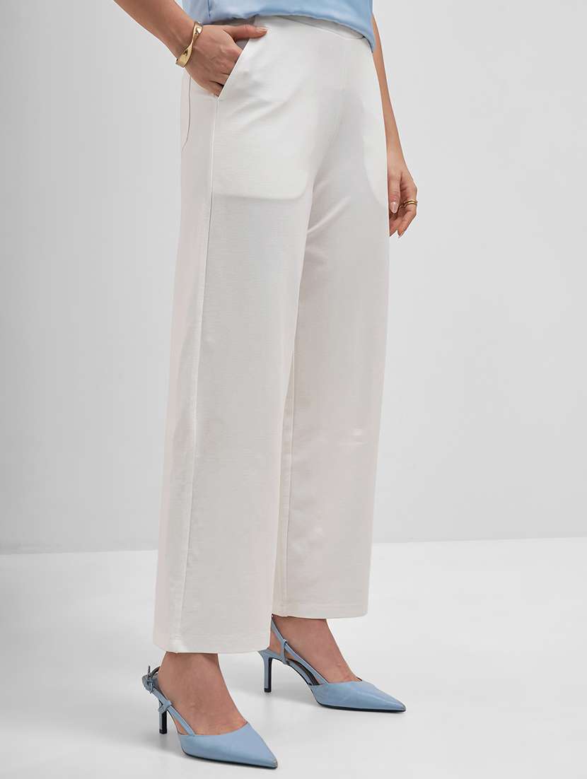 women white rayon wide leg trouser - 22462371 -  Standard Image - 2