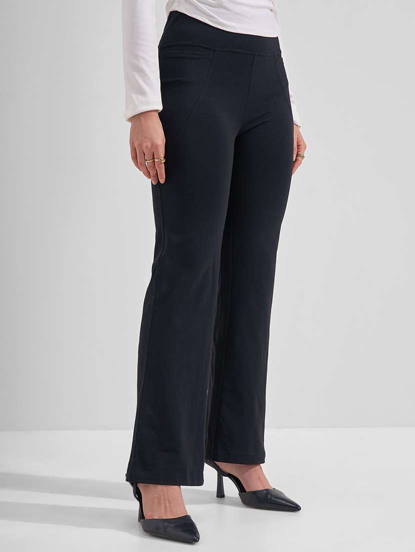 women solid mid rise bootcut trouser - 22462373 -  Standard Image - 2