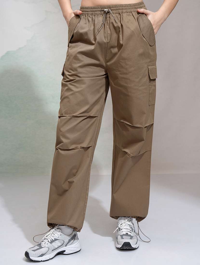 women orange cotton straight trouser