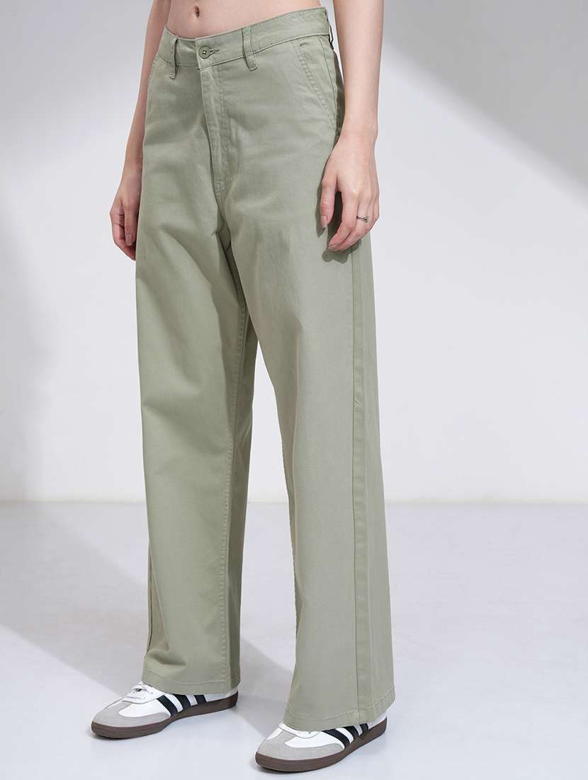 women brown cotton straight trouser - 22462383 -  Standard Image - 2