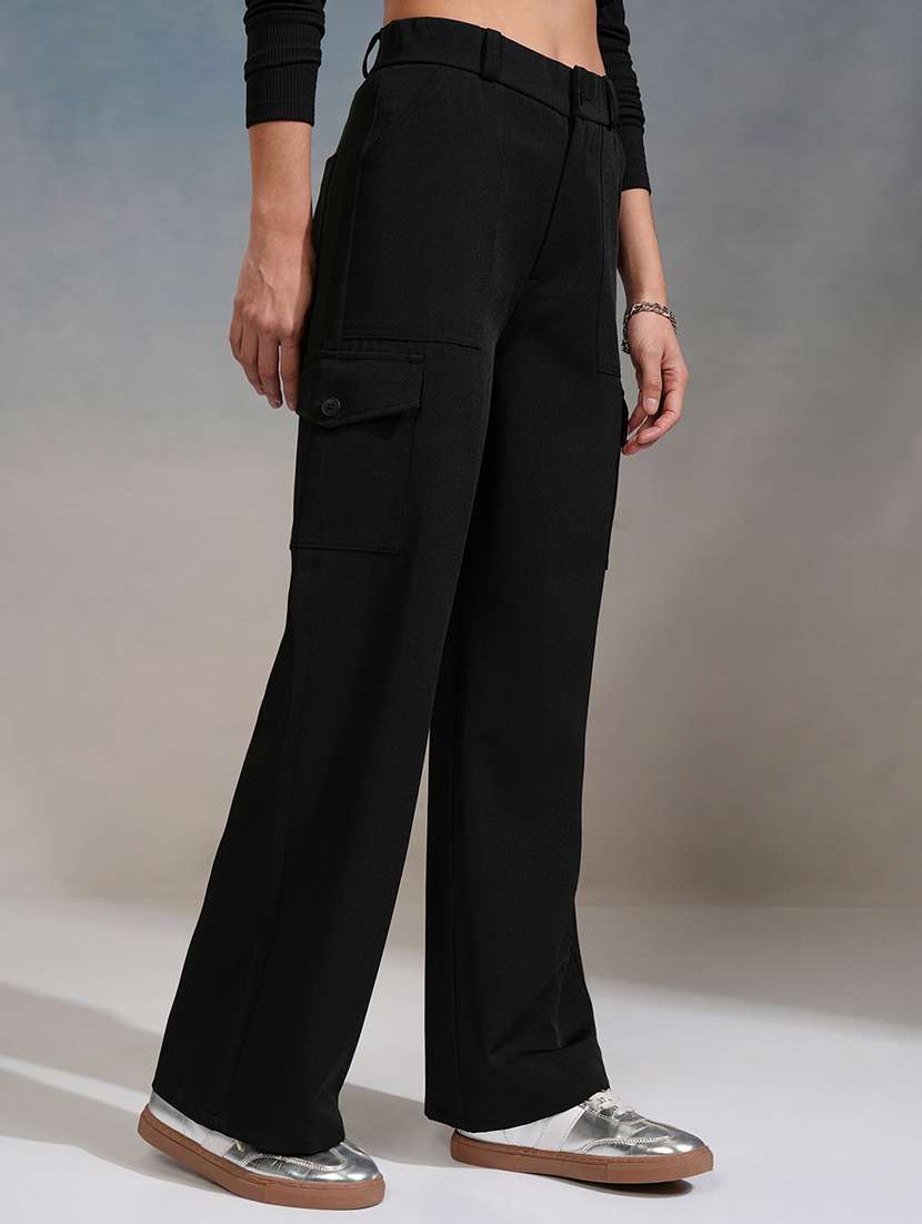 women black polyester straight trouser - 22462385 -  Standard Image - 2