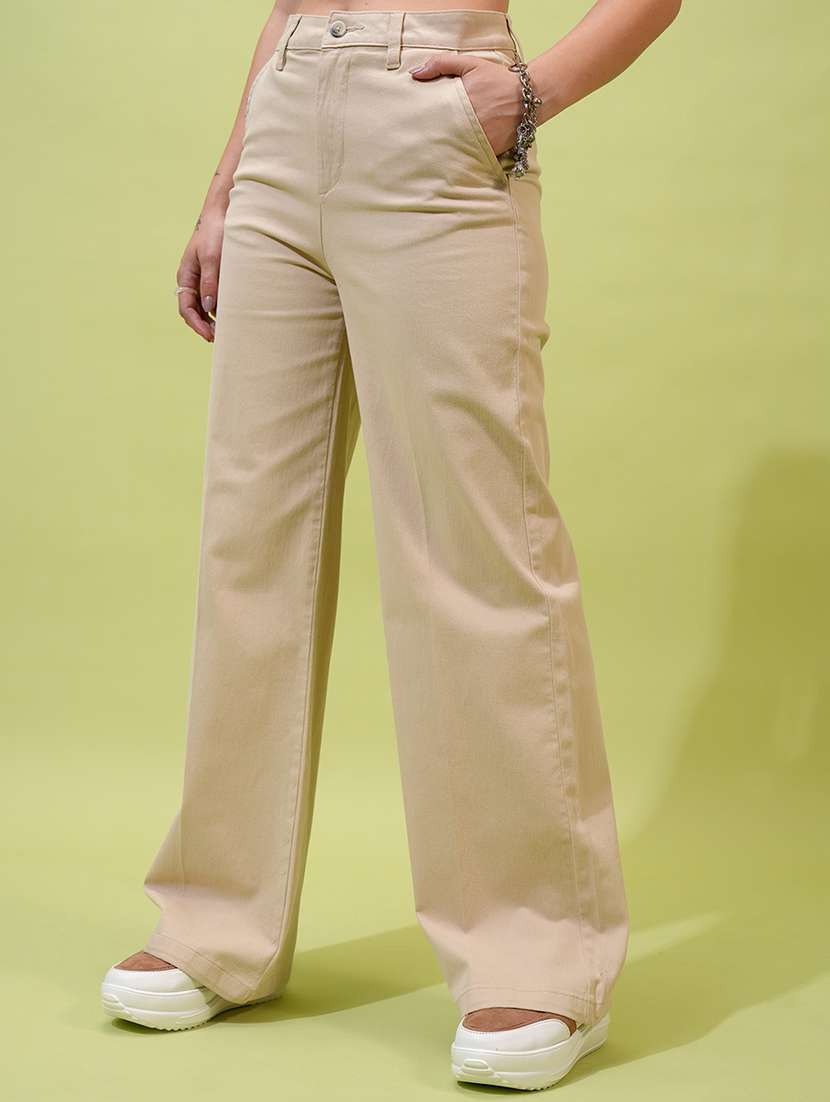 women beige cotton straight trouser - 22462388 -  Standard Image - 2