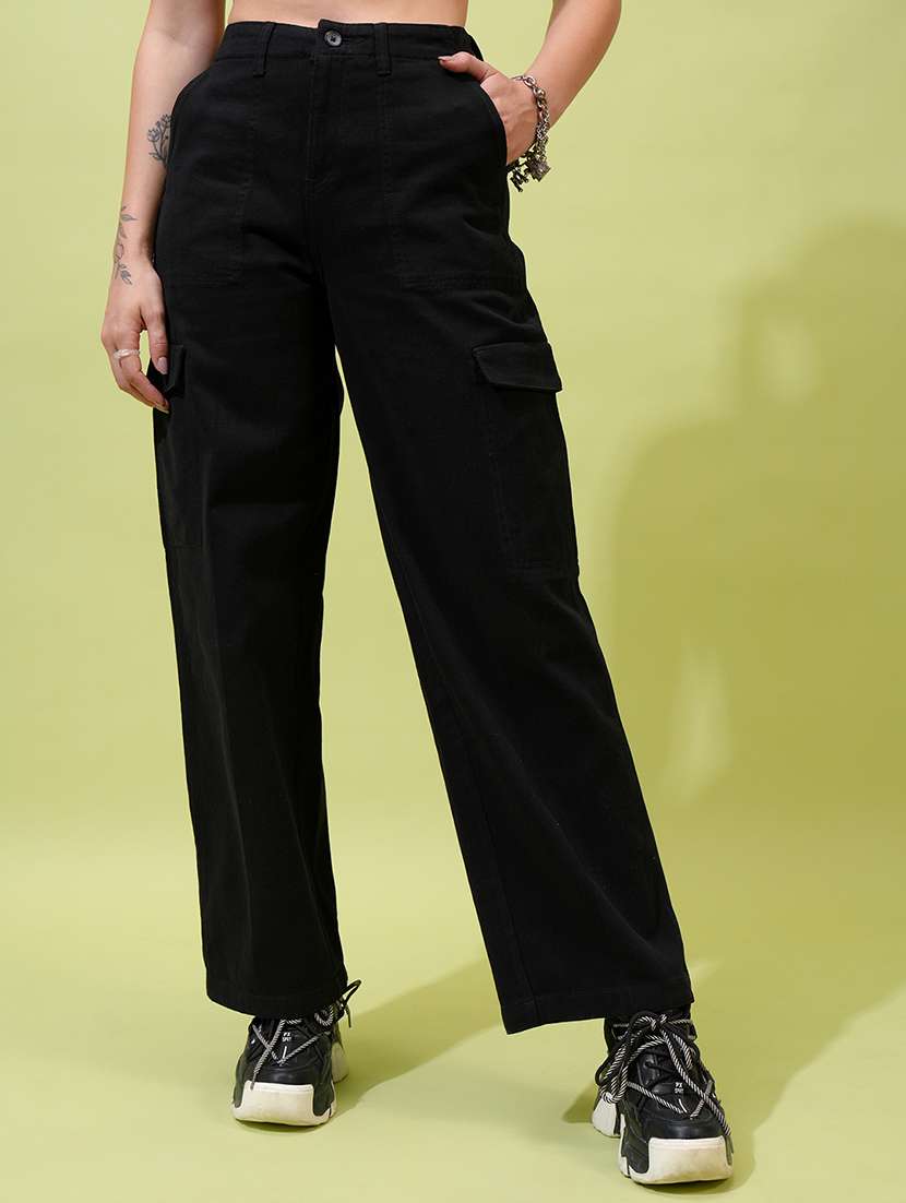 women black cotton straight trouser