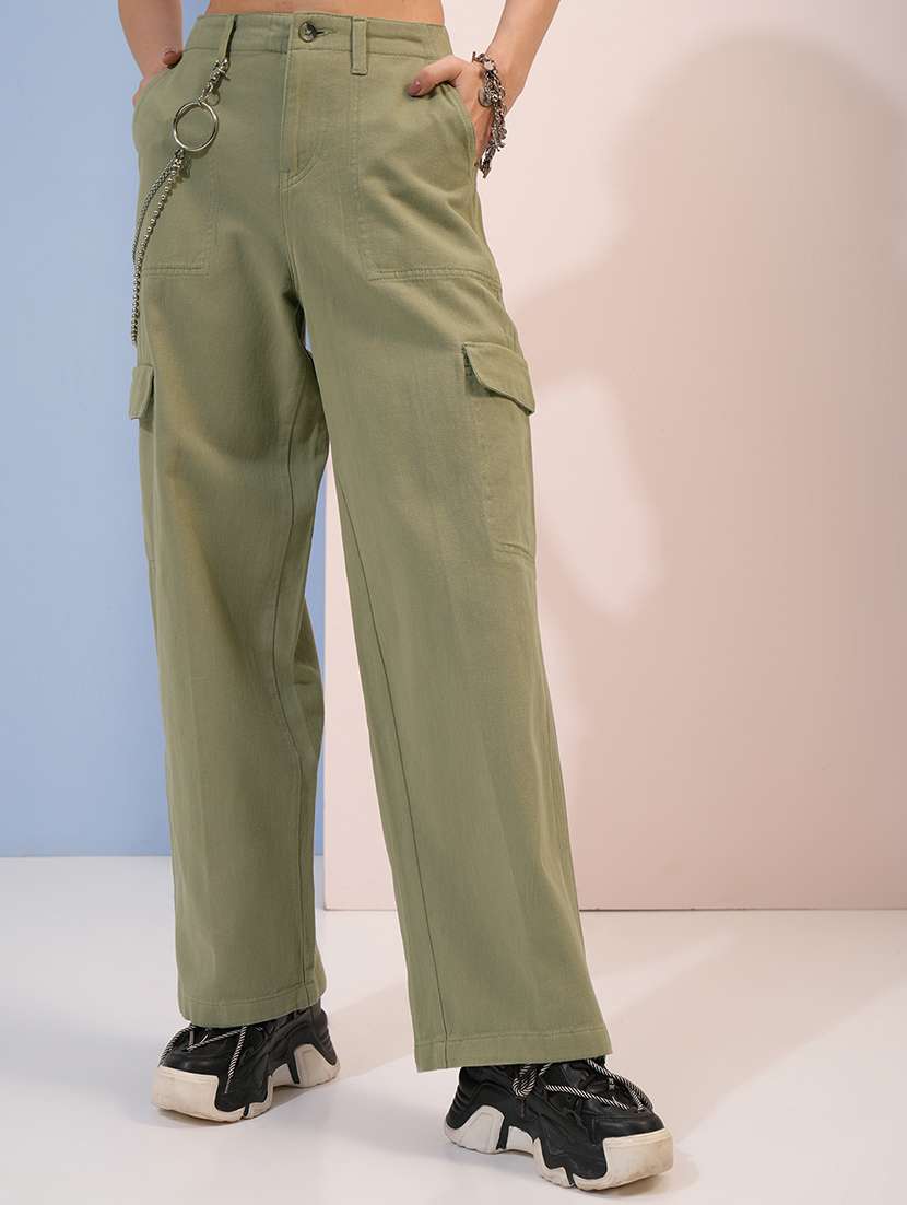 women green cotton straight cargos