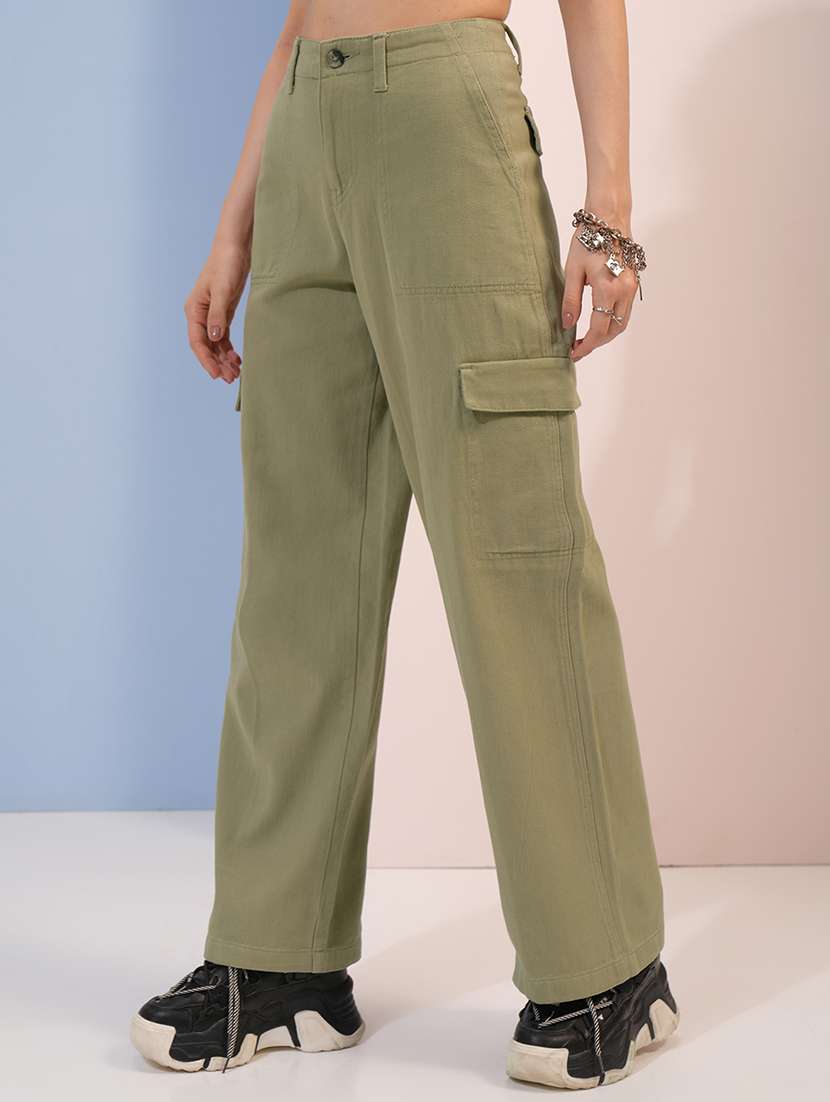 women green cotton straight cargos - 22462392 -  Standard Image - 2