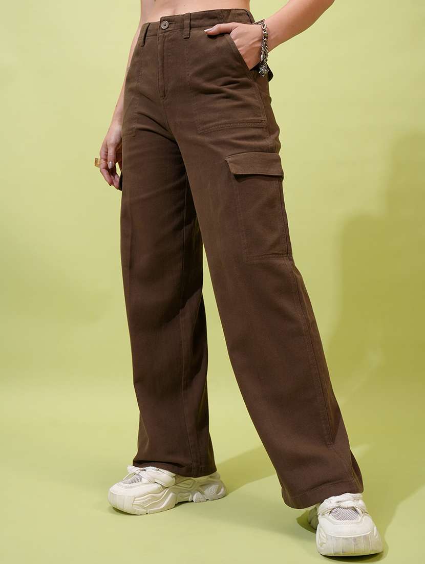 women brown cotton cargo trousers with pockets - 22462393 -  Standard Image - 2