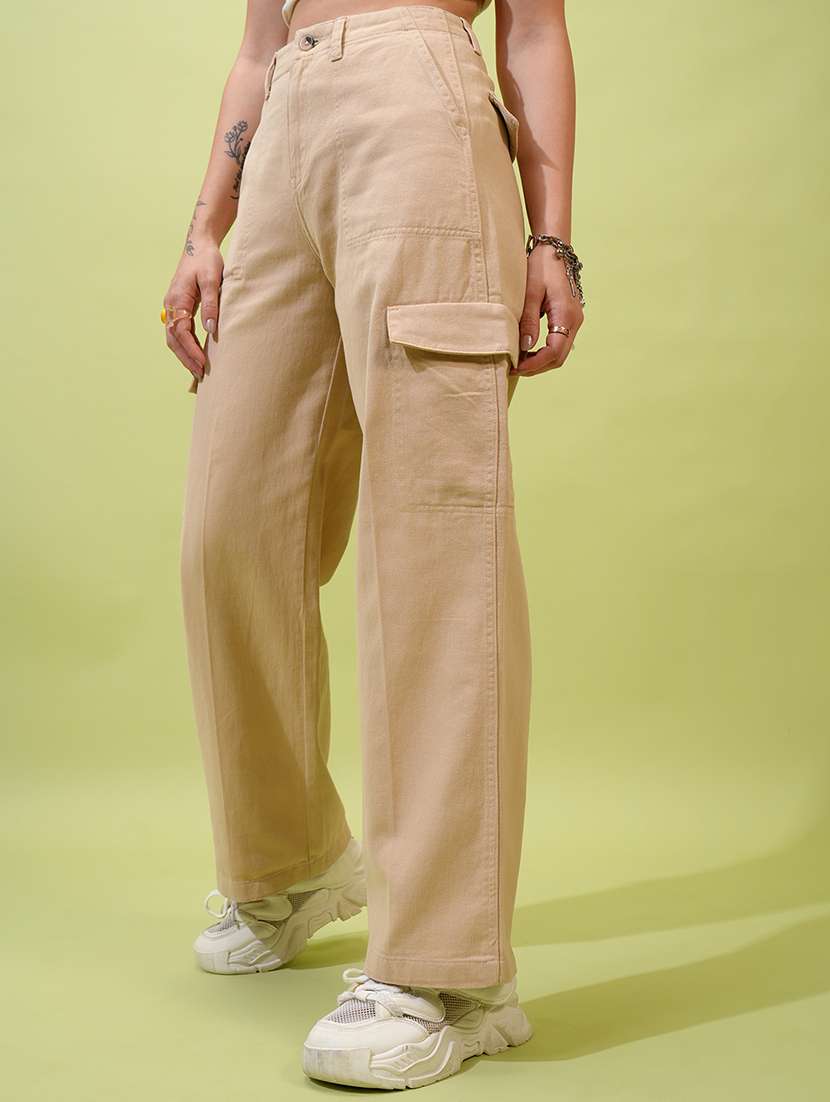 women khaki cotton straight cargos - 22462394 -  Standard Image - 2