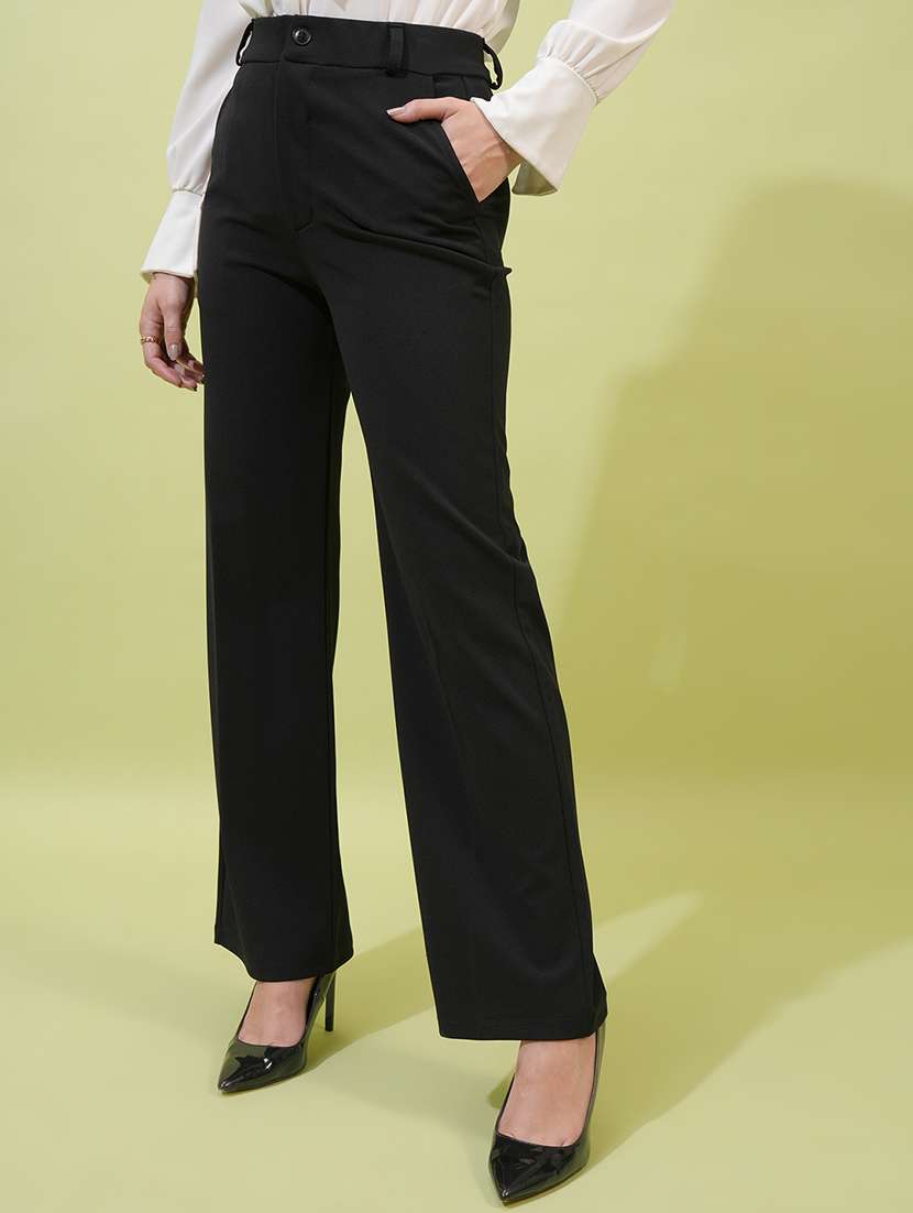 women black polyester straight trouser - 22462395 -  Standard Image - 2