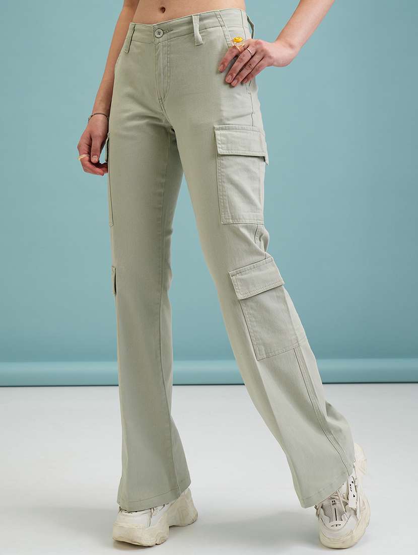 Women Green Cotton Straight Cargos - 22462397 -  Standard Image - 2