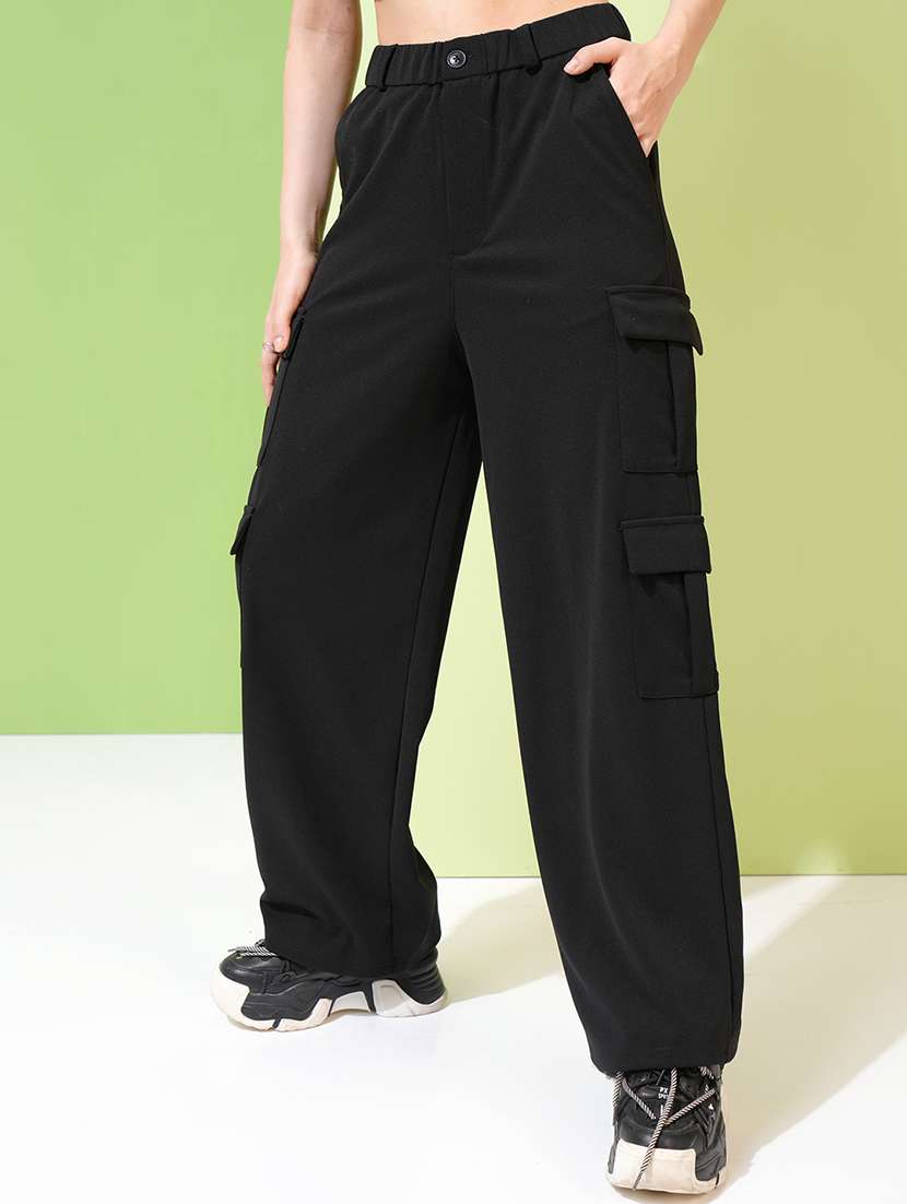 women black polyester straight cargos